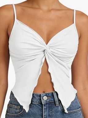 White Twisted Front Spaghetti Strap Top - Women